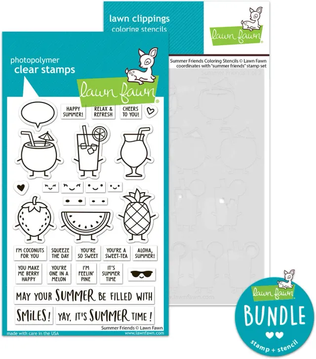 Lawn Fawn Summer Friends Bundle Stempel + Schablone Sommer