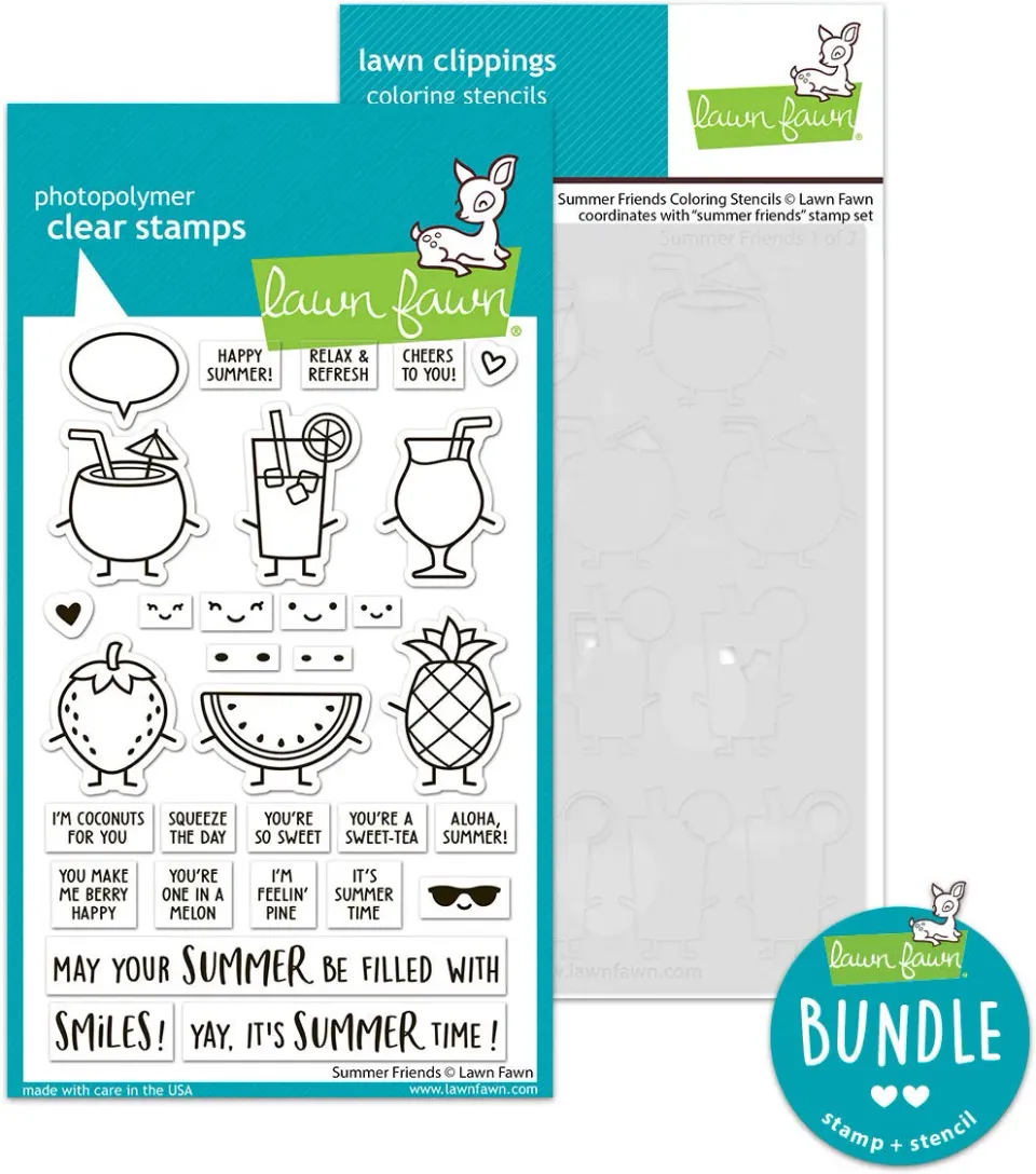 Lawn Fawn Summer Friends Bundle Stempel + Schablone Sommer