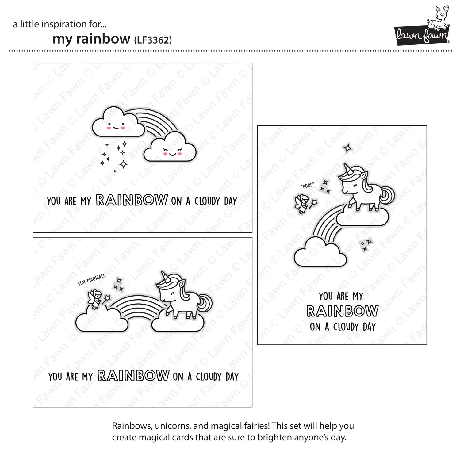 Lawn Fawn My Rainbow Clear Stamps Regenbogen Einhorn