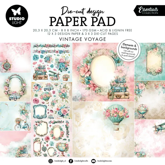 StudioLight Vintage Voyage Designpapier Block 203x203mm 36 Blatt