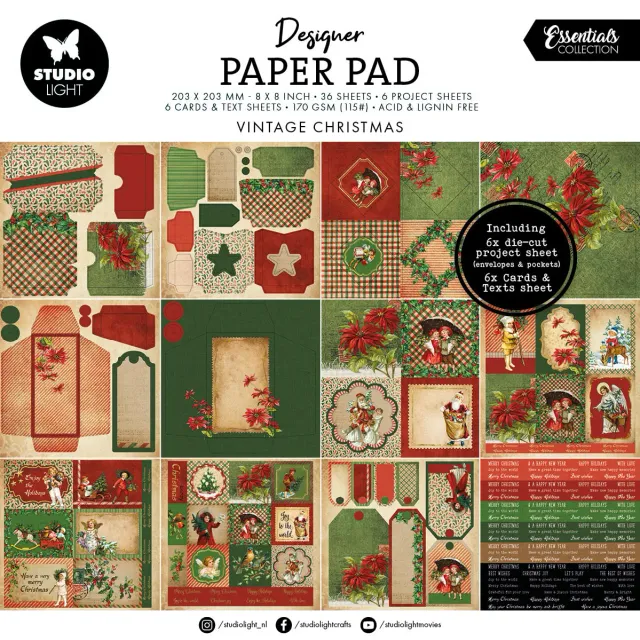 StudioLight Essentials Vintage Christmas Papierblock 20x20cm 36 Blatt