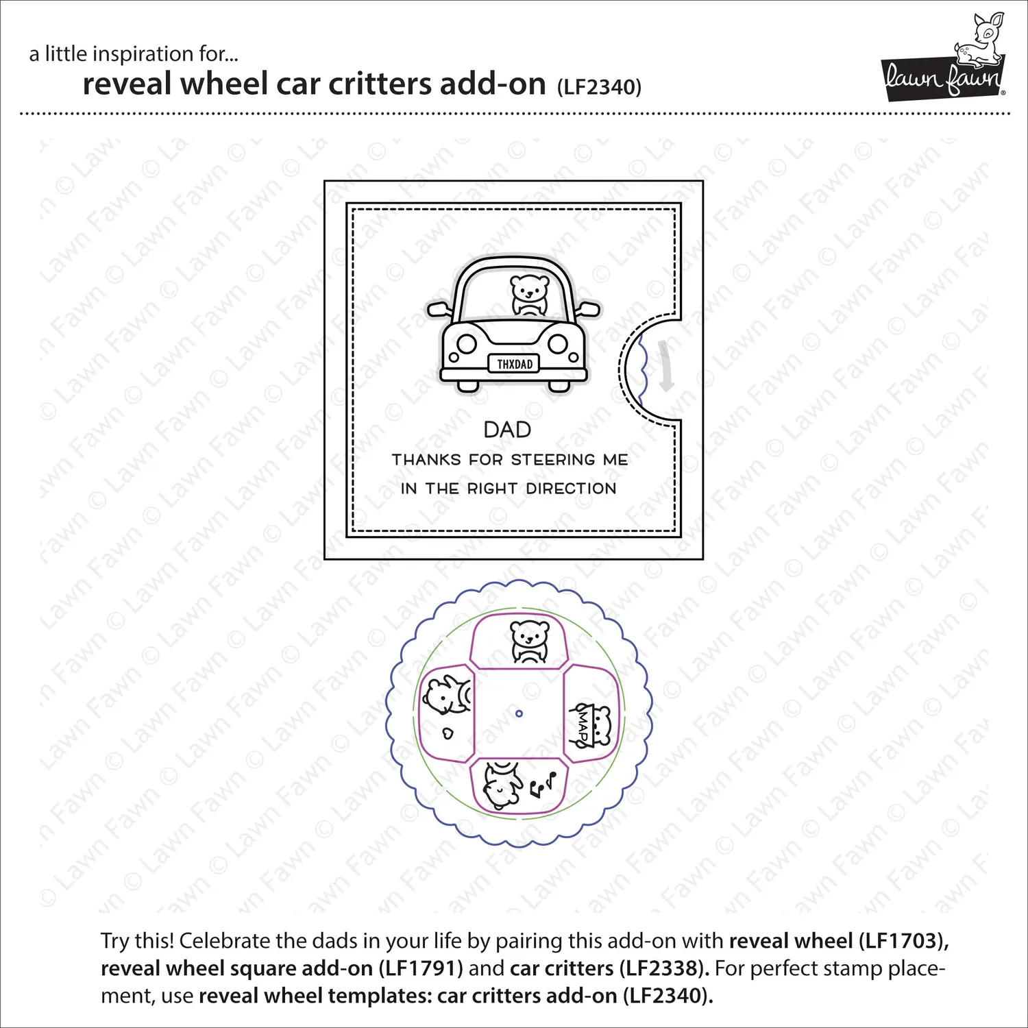 Lawn Fawn Reveal Wheel Car Critters Add-on Stanze