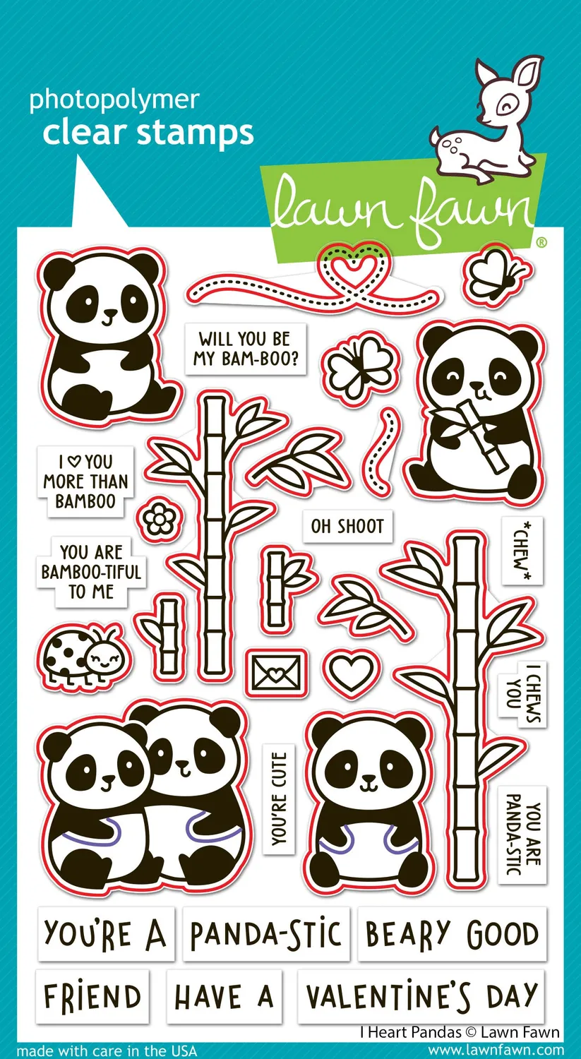 Lawn Fawn I Heart Pandas Stanze 20-teilig Valentinstag