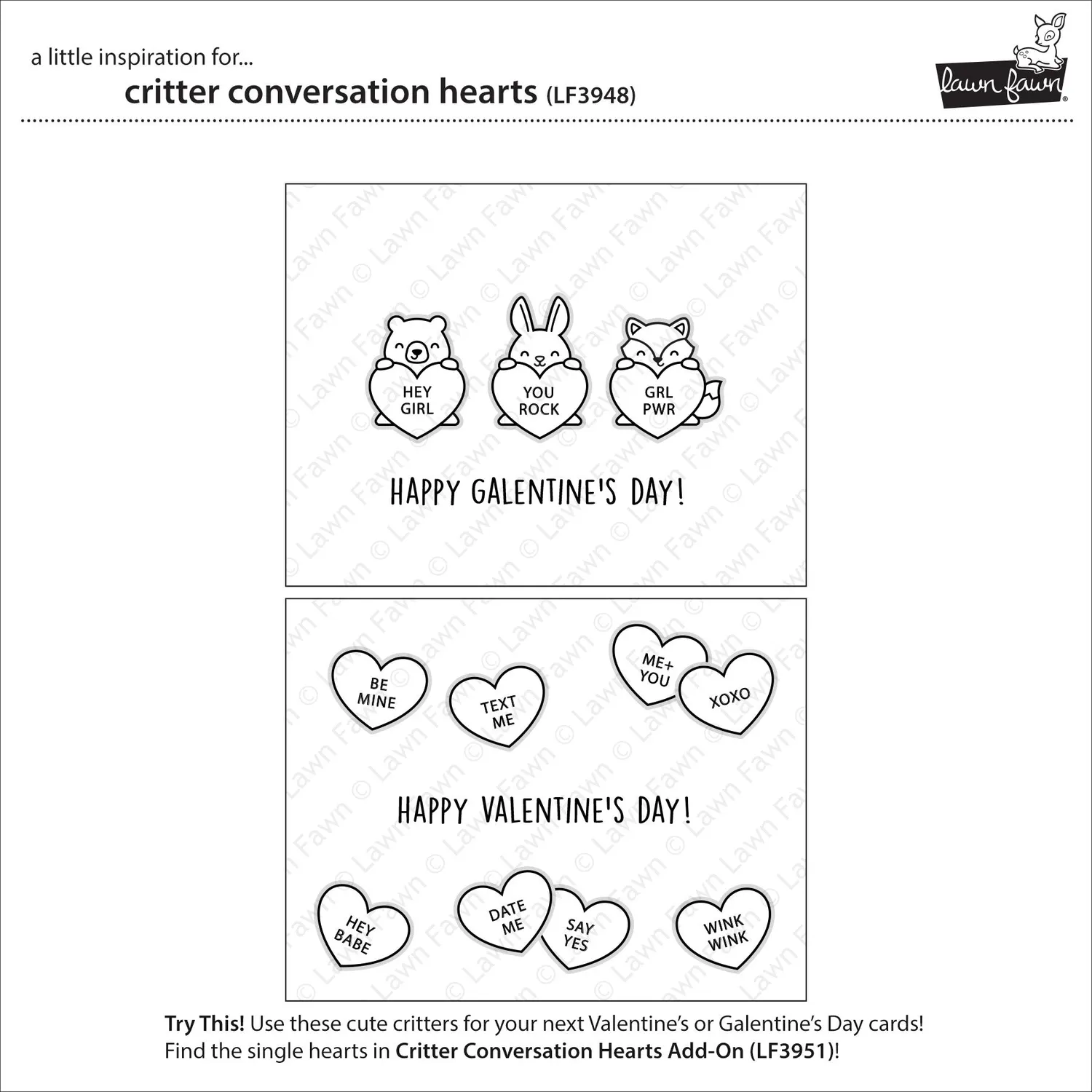Lawn Fawn Critter Conversation Hearts LF3948 Stempelset Valentinstag