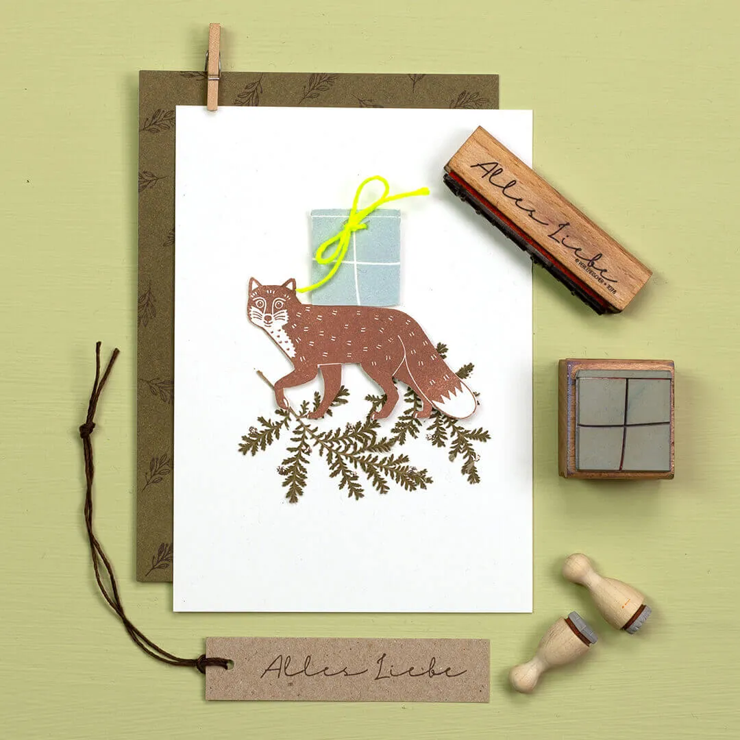 Perlenfischer Fuchs laufend Stempel 66 x 42 mm Holz
