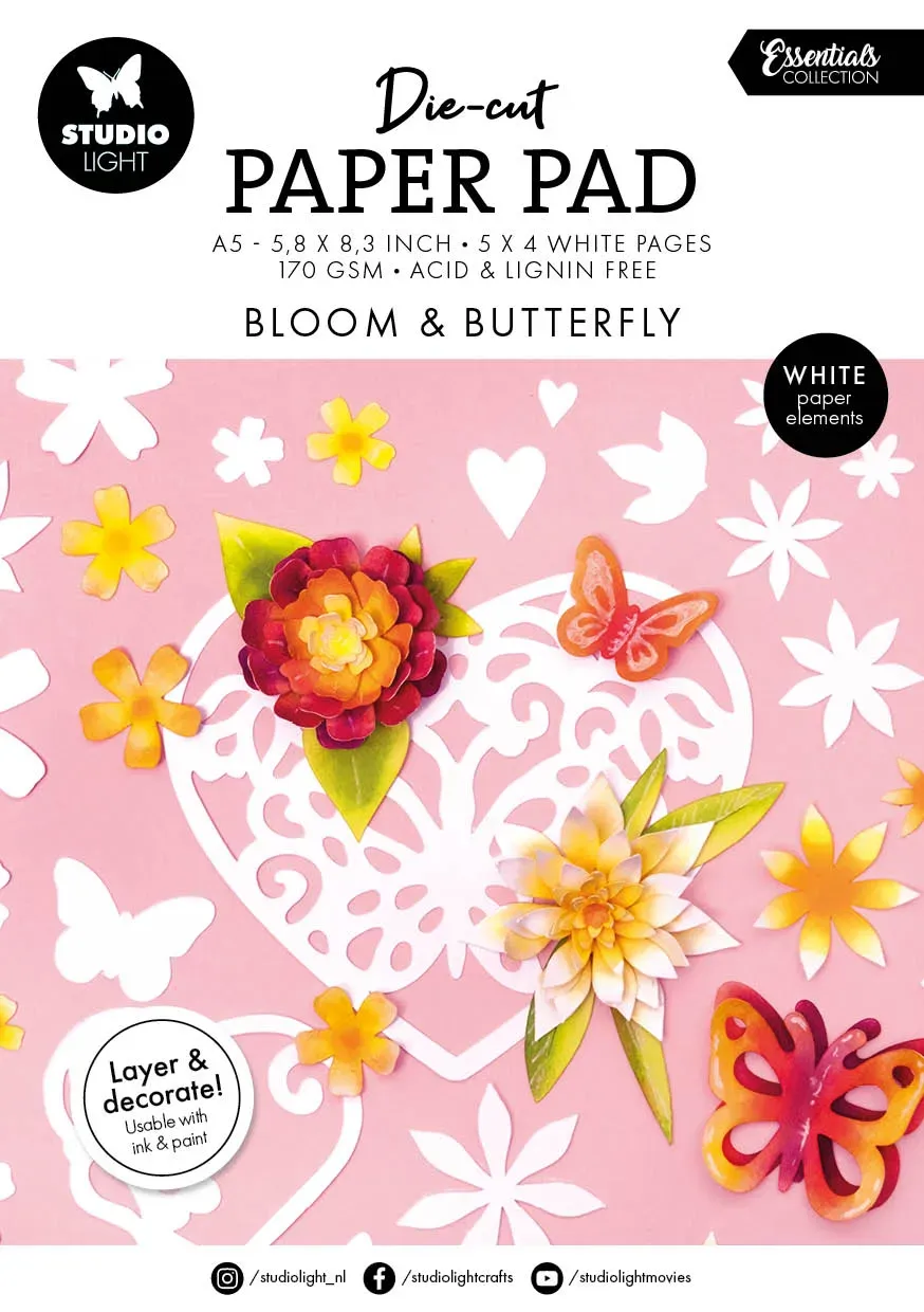 StudioLight Essentials Bloom & Butterfly Die-Cut Block 20 Blatt A5