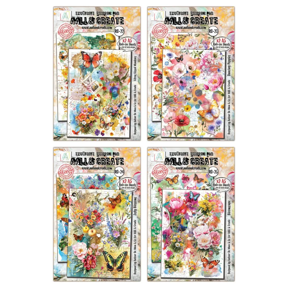 AALL and Create Radiant Florals Rub-Ons 4er Blumen-Set