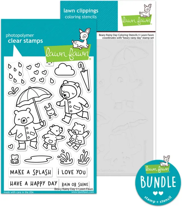 Lawn Fawn Beary Rainy Day Stempel + Schablonen Bundle Bären