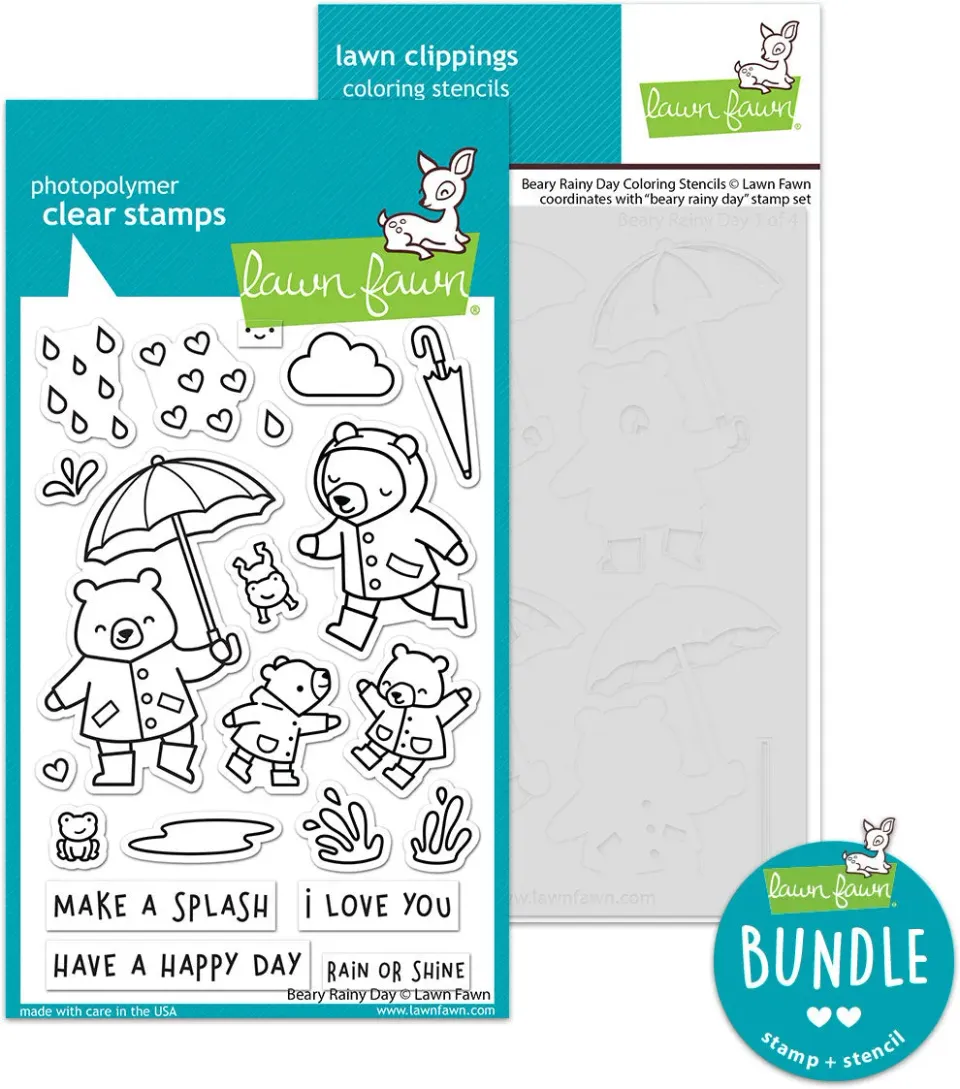 Lawn Fawn Beary Rainy Day Stempel + Schablonen Bundle Bären