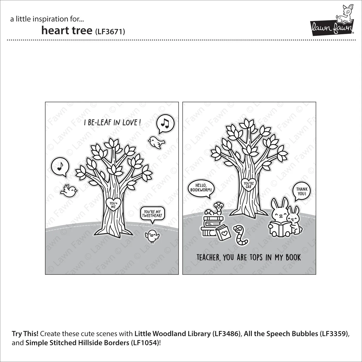 Lawn Fawn Heart Tree Clear Stamps Stempelset Herzbaum