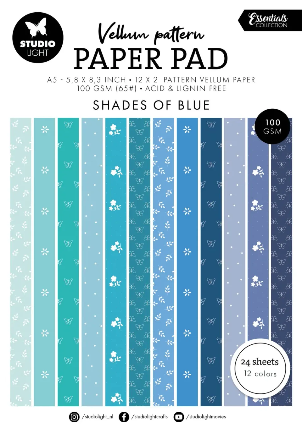 Studio Light Essentials Spring Blue Print Vellumblock 24 Blatt
