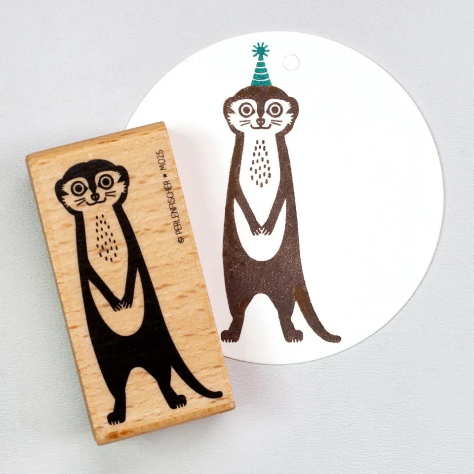 Perlenfischer Stempel Erdmännchen Holz 58x27mm Tiermotiv
