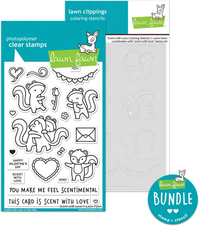 Lawn Fawn Scent with Love Stempelset mit Coloring Stencils Bundle