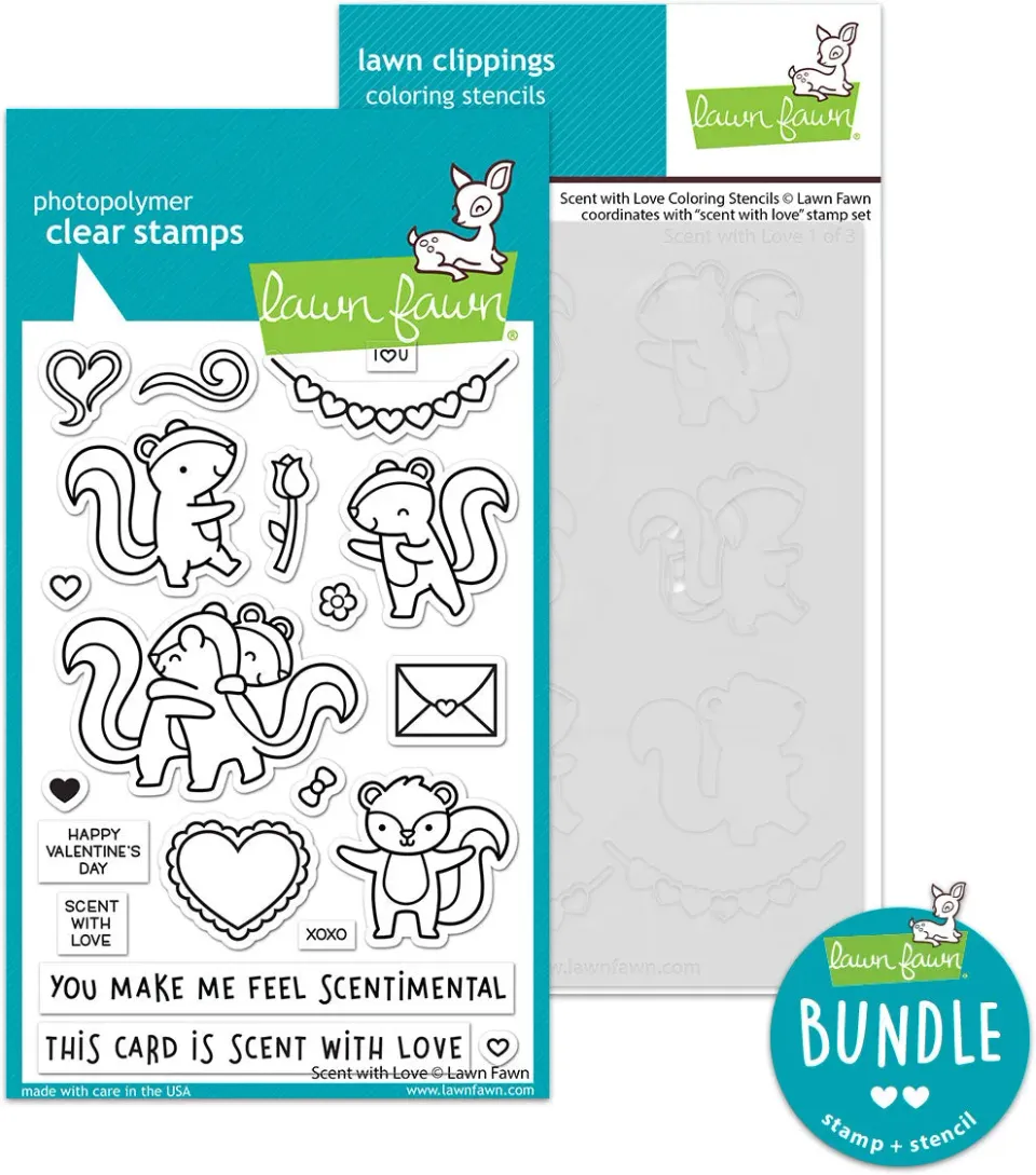 Lawn Fawn Scent with Love Stempelset mit Coloring Stencils Bundle