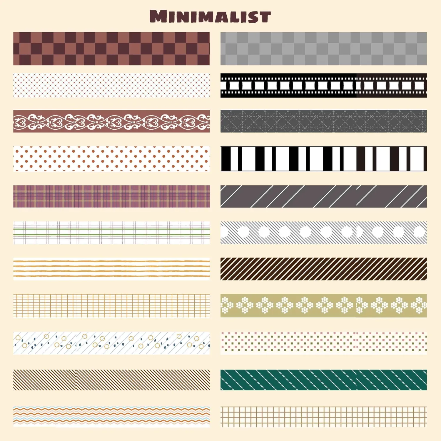 Ieebee Minimalist Washi Tape 44 Rollen neutral Grid