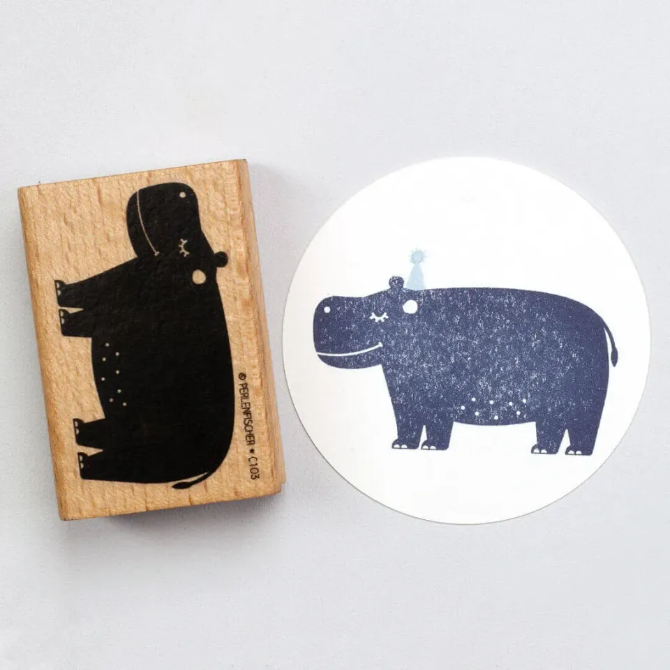 Perlenfischer Stempel Nilpferd Holzstempel 36x62 mm