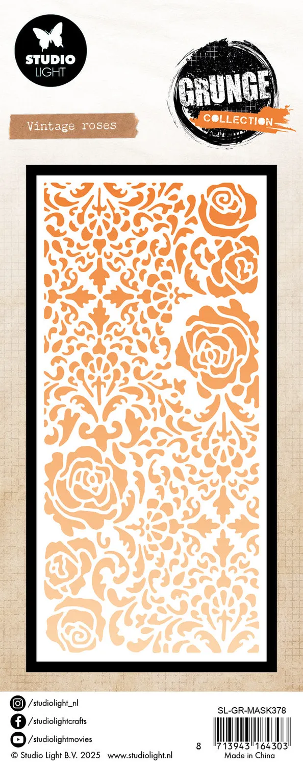 StudioLight Grunge Vintage Roses Mask Schablone 10x15 cm