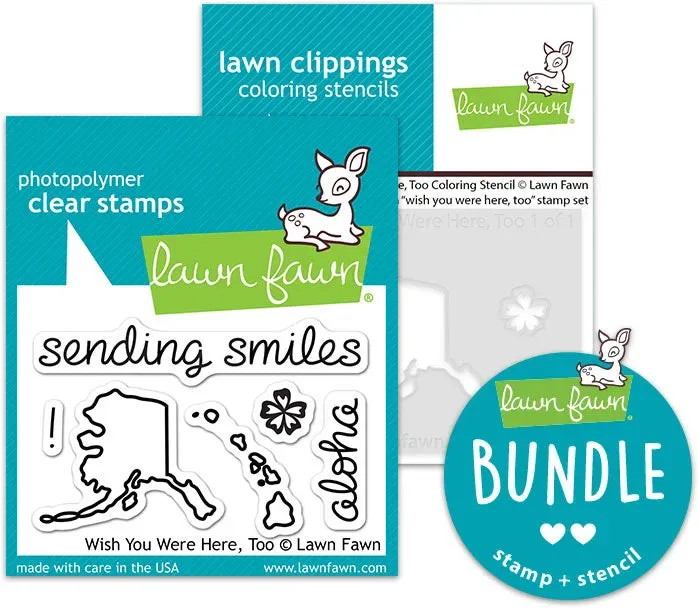 Lawn Fawn Wish You Were Here Too Stempel + Schablone Bundle