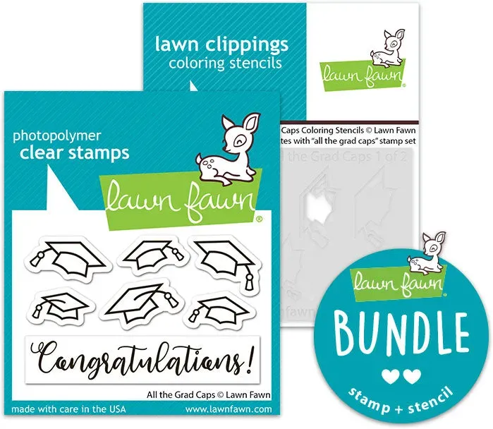 Lawn Fawn All the Grad Caps Stempel Schablonen Bundle