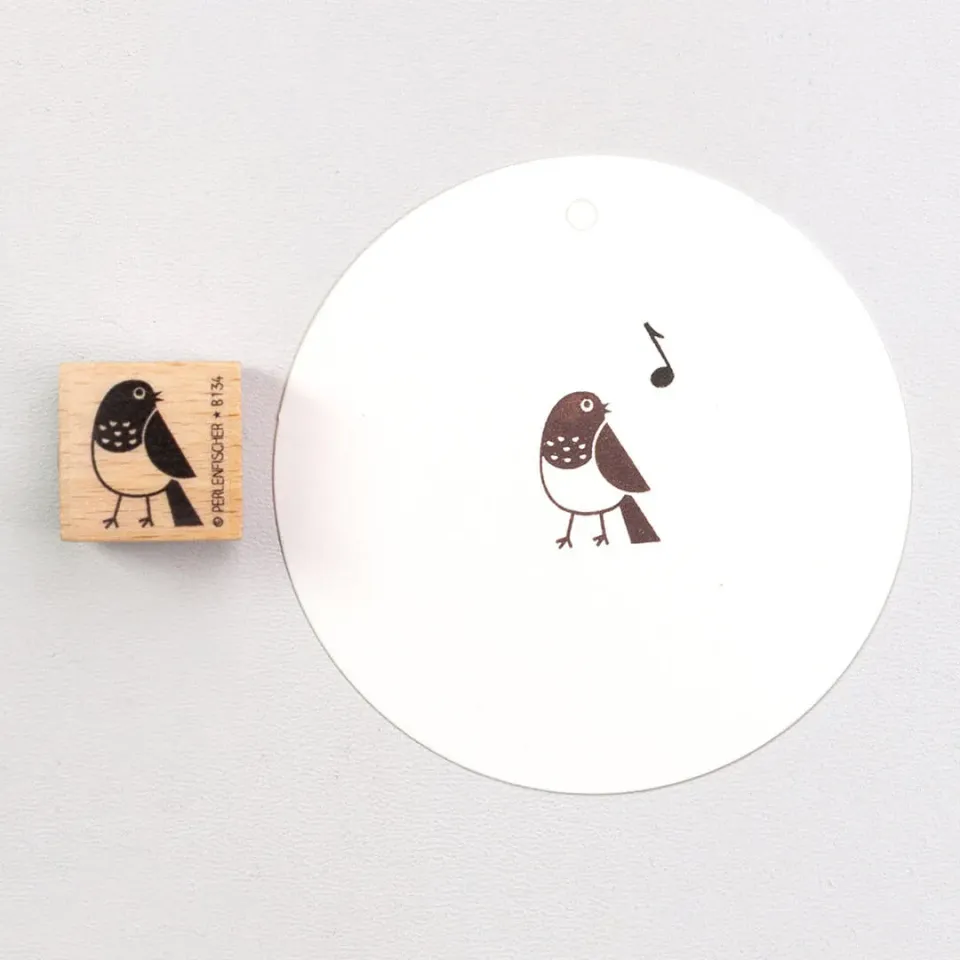 Perlenfischer Rotkehlchen klein Stempel Vogel Holz