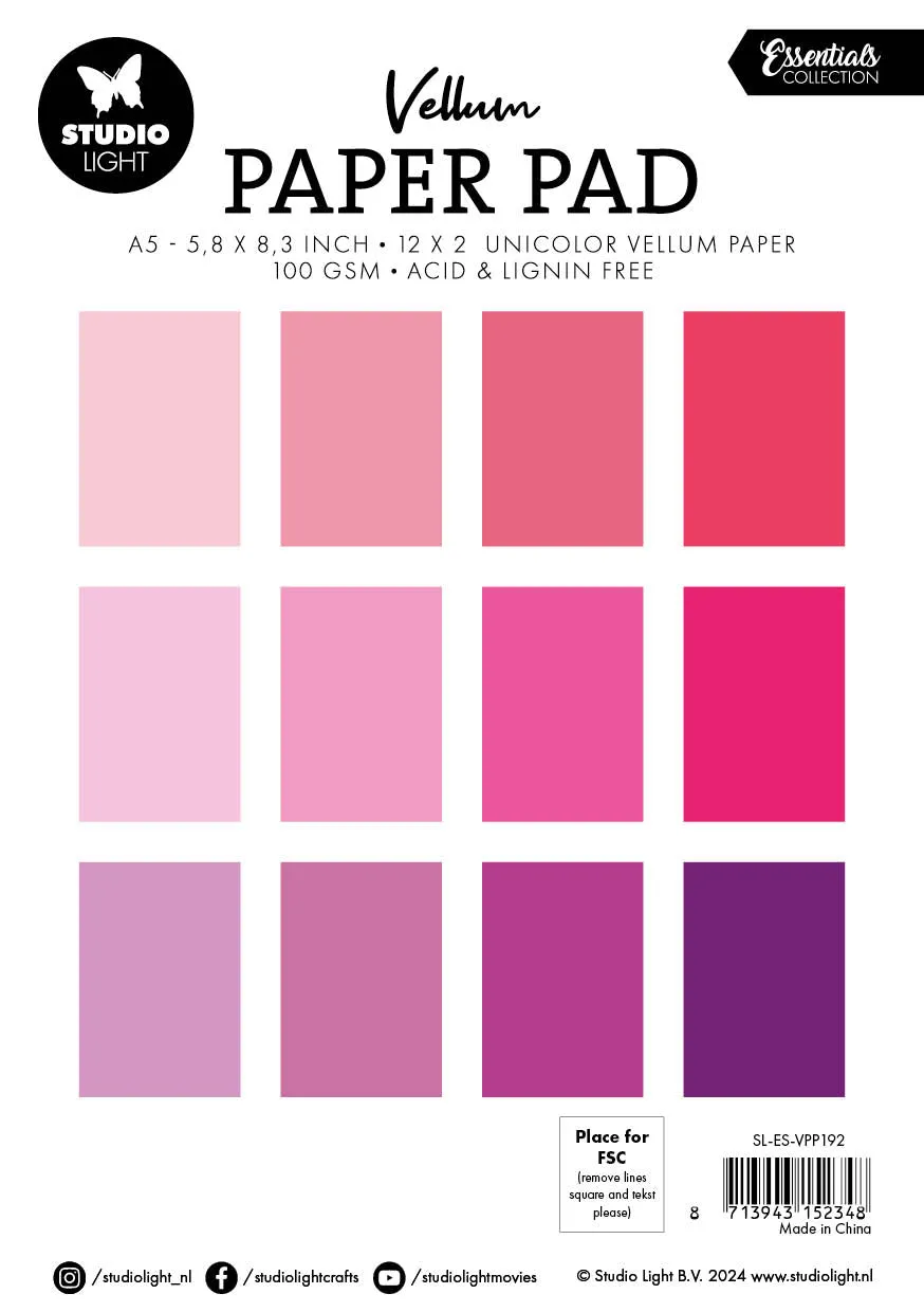 StudioLight Essentials Vellum Shades of Pink Block A5 36 Blatt