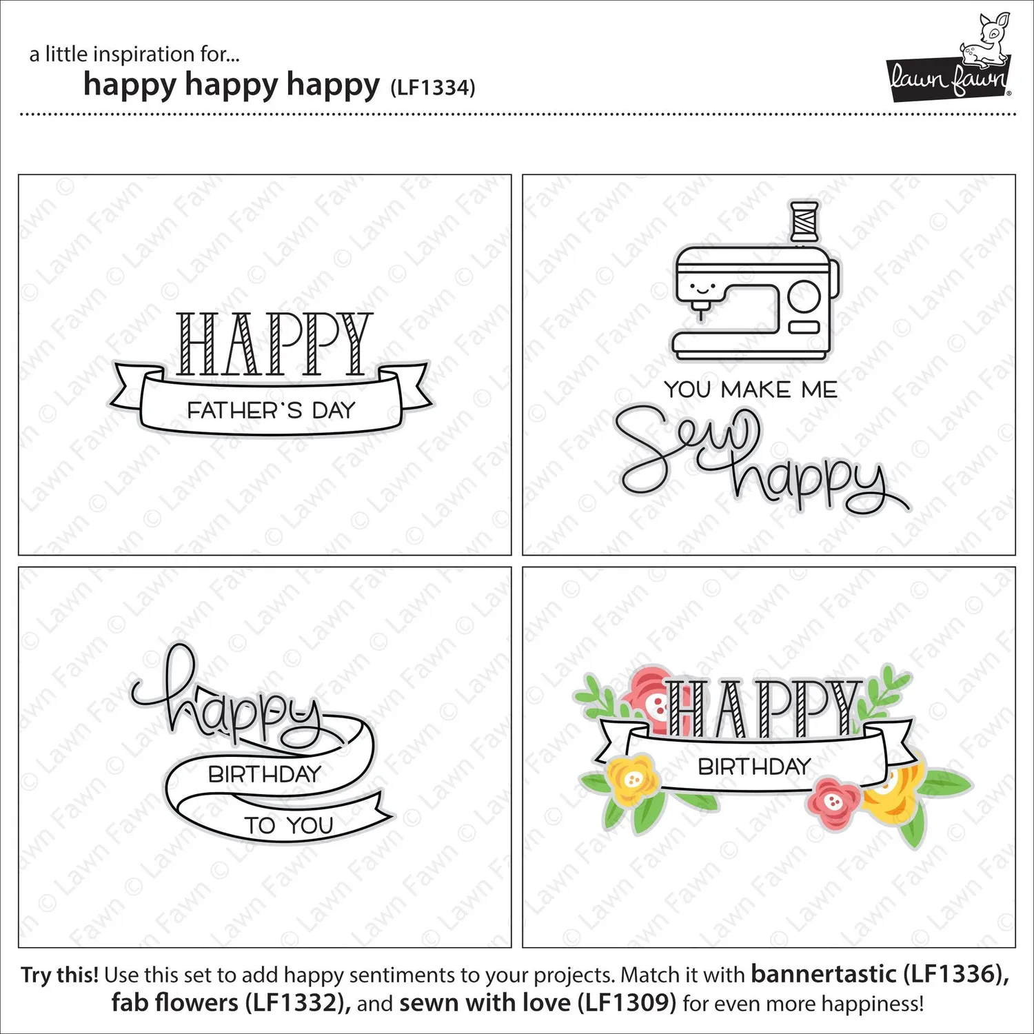 Lawn Fawn Happy Happy Happy Stempel Grüße-Set