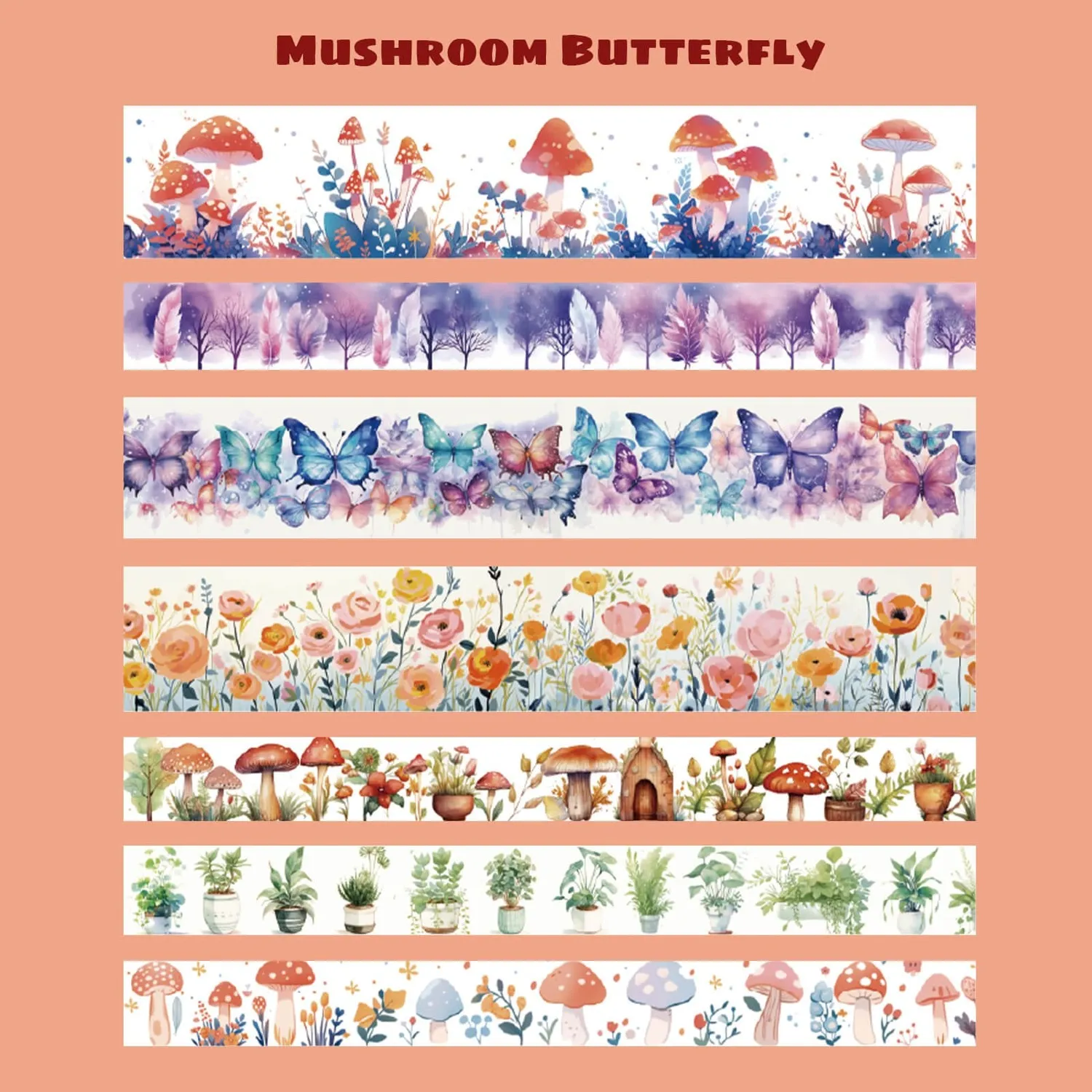 Ieebee Butterfly Fairy Garden Washi-Tape 13 Rollen Pilz
