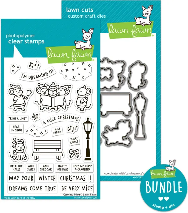 Lawn Fawn Caroling Mice Stempel Stanzen Set Weihnachten