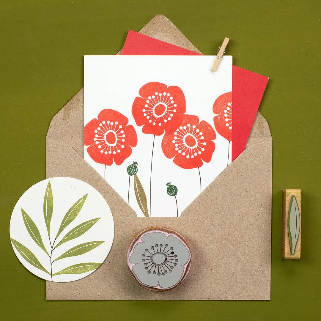 Perlenfischer Mohn XL Stempel 39x40 mm Holz