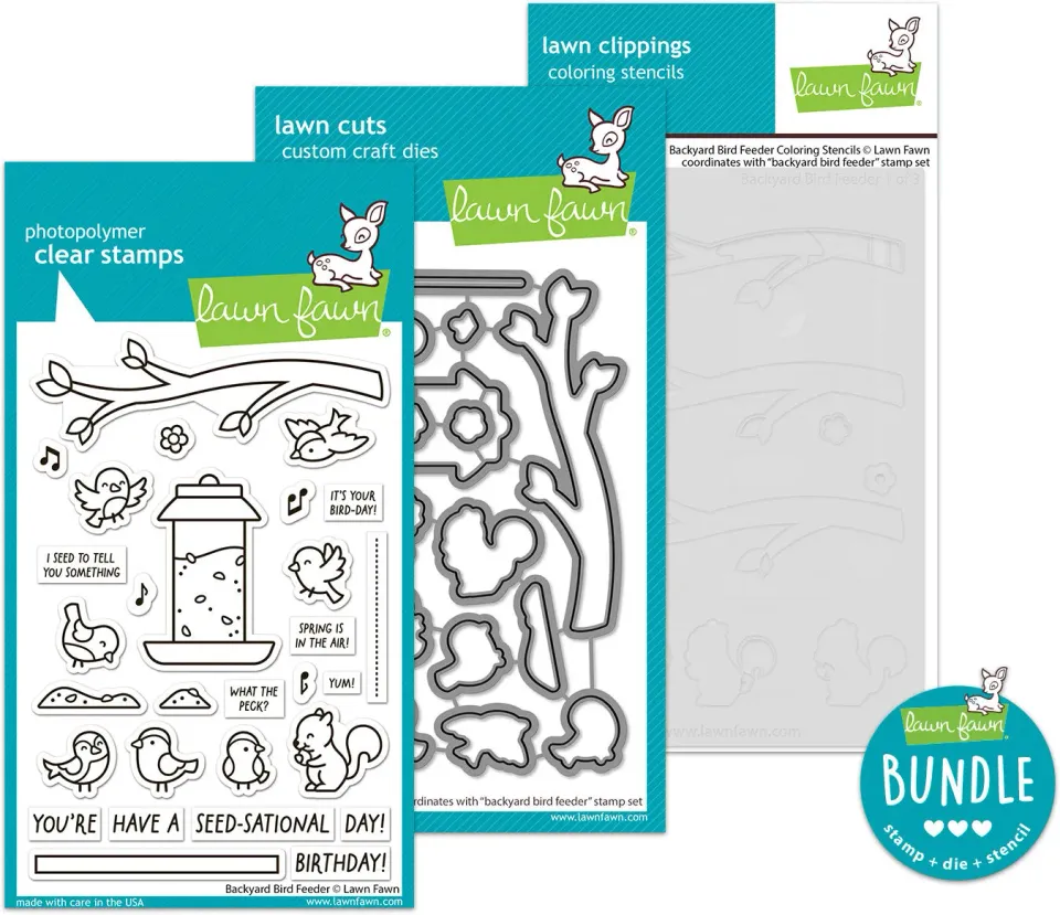 Lawn Fawn Backyard Bird Feeder Stempel Stanz Bundle 3-tlg