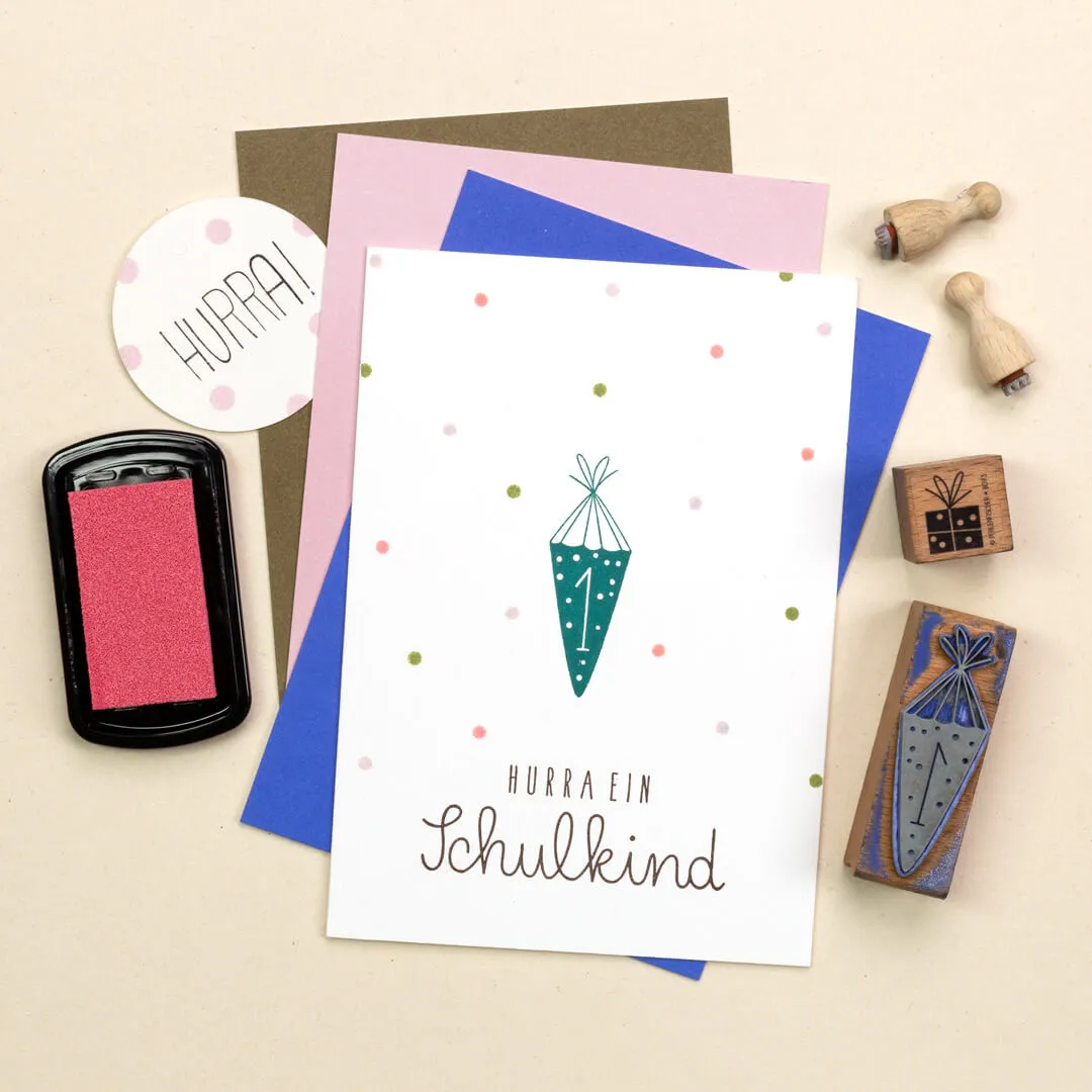 Perlenfischer Hurra ein Schulkind Stempel 24x67 mm