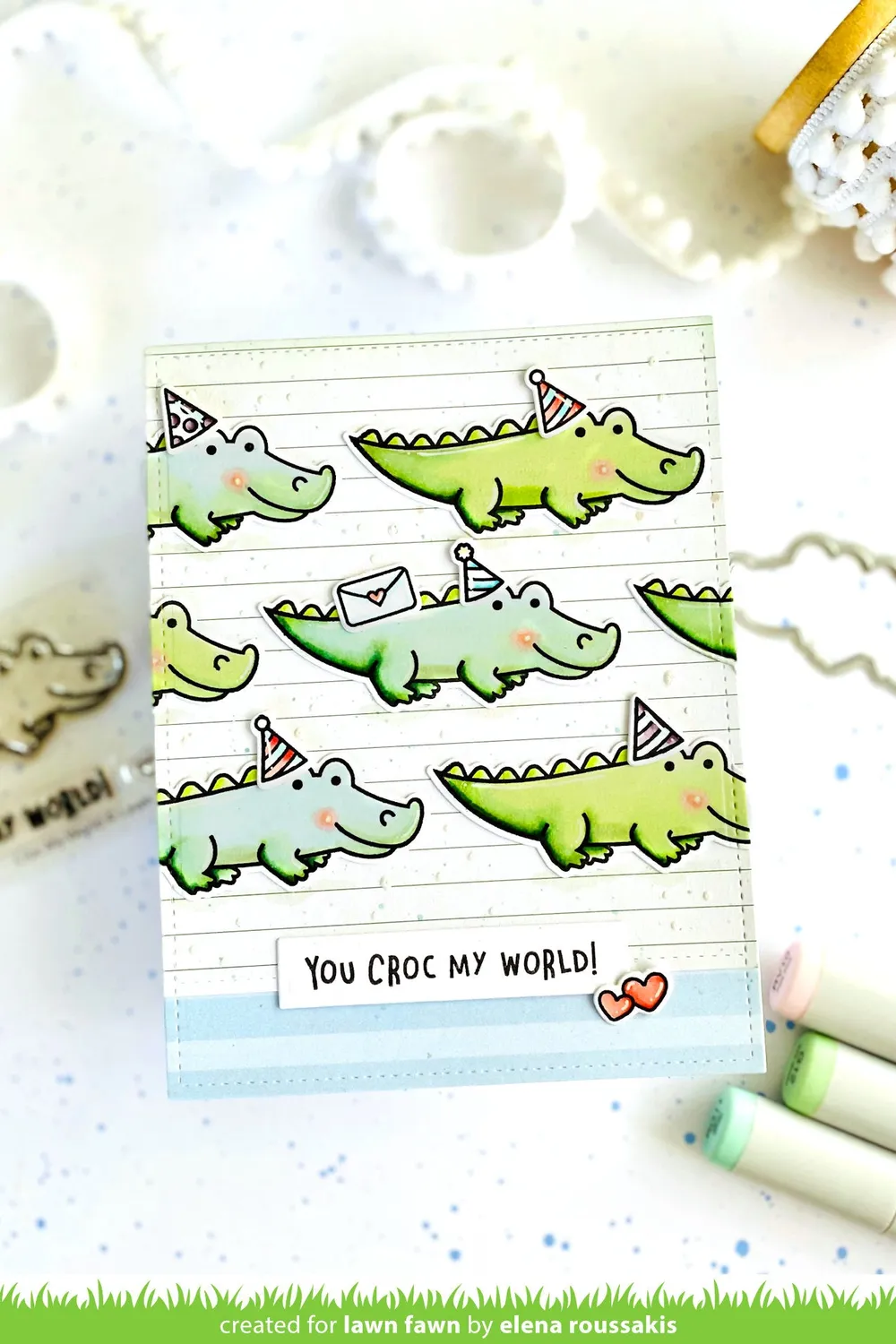 Lawn Fawn Croc My World Stempel Krokodil mit Herz