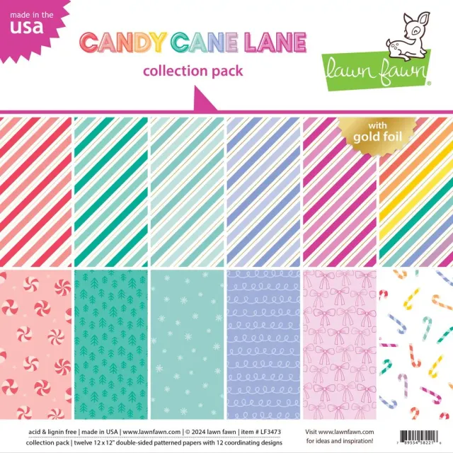 Lawn Fawn Candy Cane Lane Papier-Set 12x12 Goldfolie