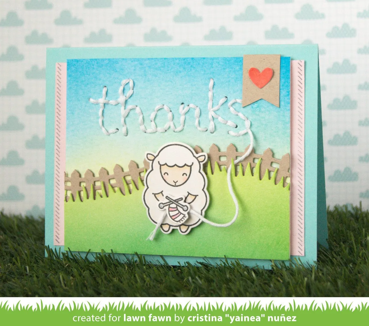Lawn Fawn Lawn Cuts Embroidered Thanks Stanze genäht