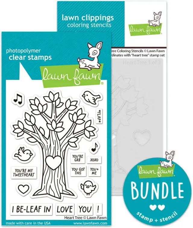 Lawn Fawn Heart Tree Stempelset mit Coloring Stencils Bundle