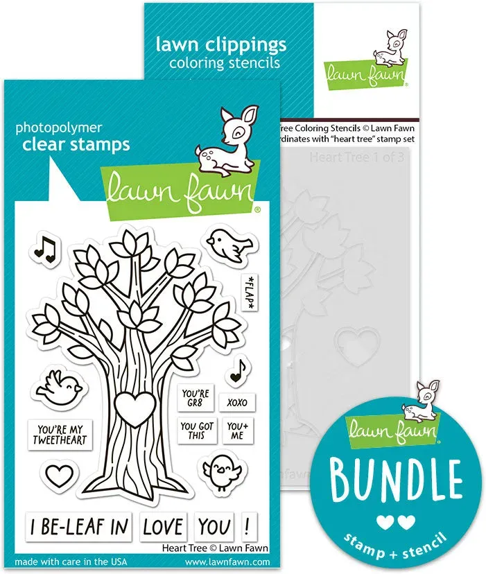 Lawn Fawn Heart Tree Stempelset mit Coloring Stencils Bundle