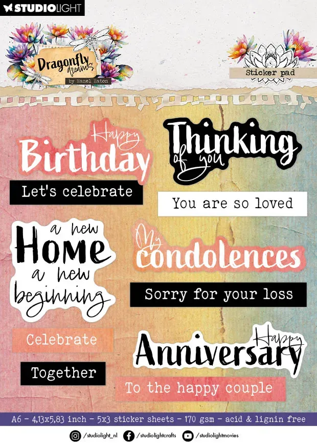 StudioLight Hazel Eaton Stickerblock Dragonfly Dreams Sentiments
