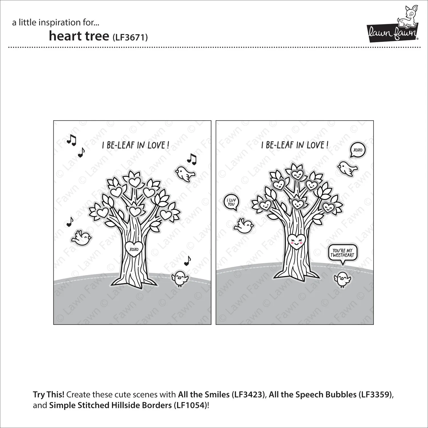 Lawn Fawn Heart Tree Clear Stamps Stempelset Herzbaum
