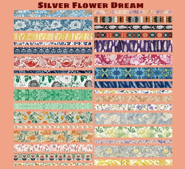 Ieebee Vintage Floral Washi Tape Set 32 Rollen Silber