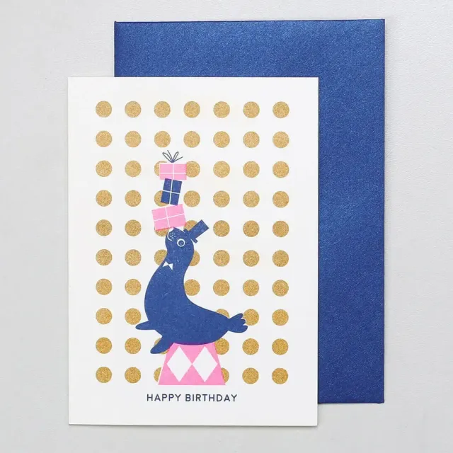 Perlenfischer Robbe Happy Birthday Karte mit Umschlag