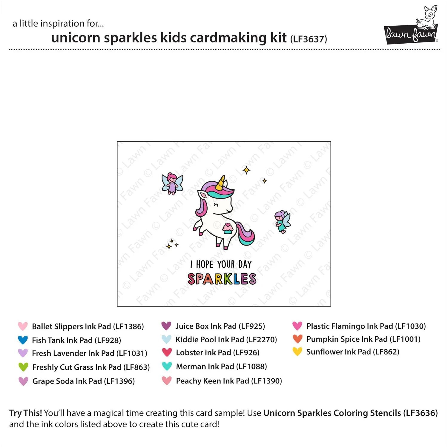 Lawn Fawn Unicorn Sparkles Karten-Bastelset Kinder 10 Karten