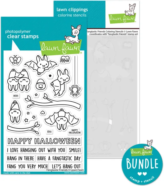 Lawn Fawn Fangtastic Friends Stempelset mit Schablonen Halloween