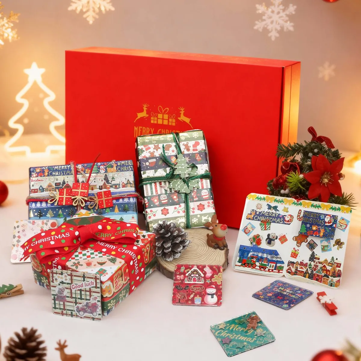 Ieebee Red Christmas Geschenkbox Scrapbook Set groß