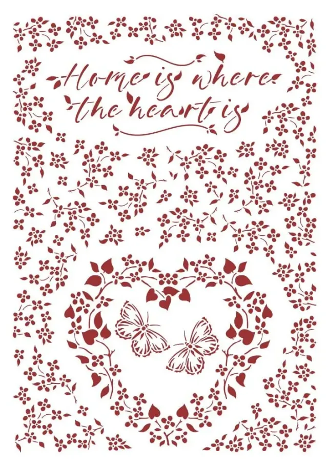 Stamperia Provence Schablone A4 Home Heart Spruch