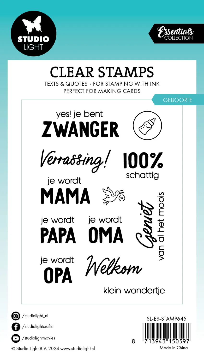 StudioLight Essentials Geboorte Clear Stamps Geburt 105x74mm