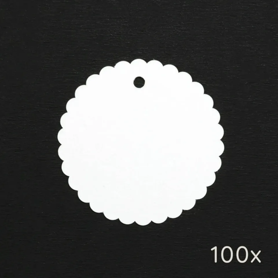 Perlenfischer Wellenrand Papieranhänger 100 Stück weiß
