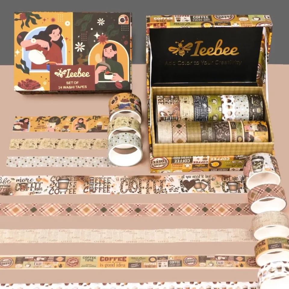 Ieebee Coffee Washi Tape 14 Rollen Latte & Café braun