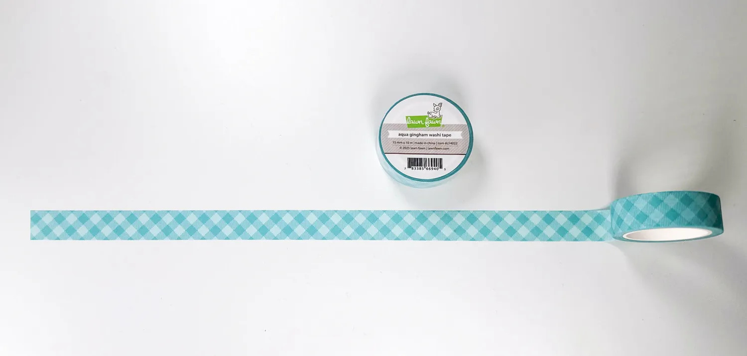 Lawn Fawn Aqua Gingham Washi Tape 15mm x 10m