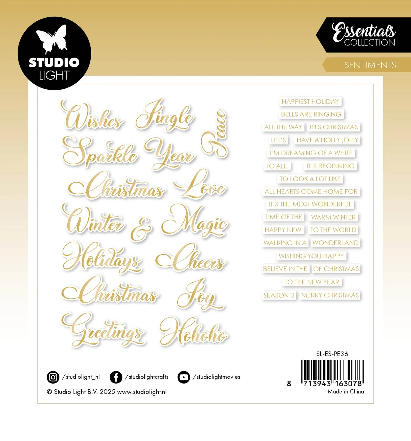 StudioLight Essentials Gold Sentiments Papier-Elemente 40 Teile