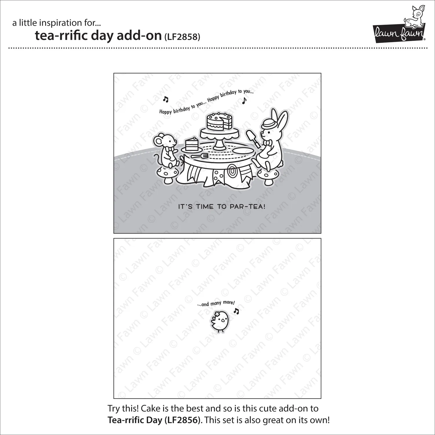 Lawn Fawn Tea-rrific Day Add-On Stempel Geburtstag